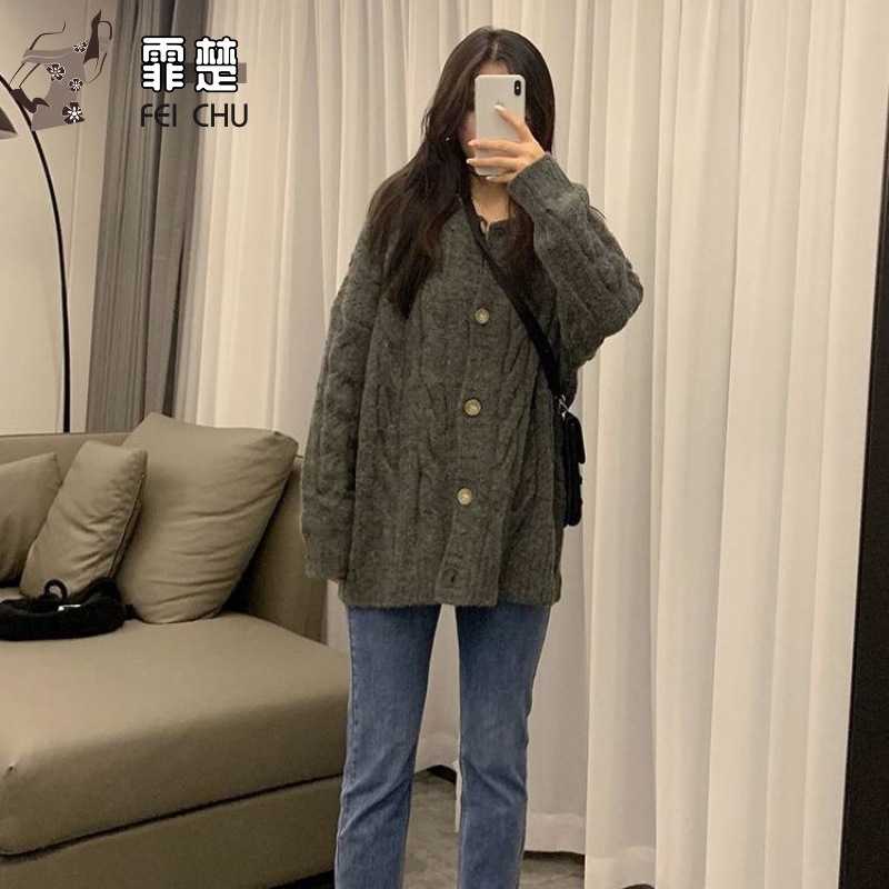 【2021新款高品质】@霏楚 blacky毛衣外套女2021韩版宽松慵懒风百搭