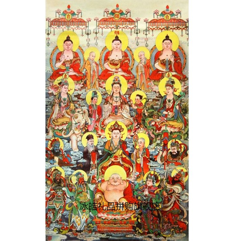 全堂佛画像高清满堂佛众佛图全佛图挂画佛堂供奉菩萨佛像挂画 画芯 35