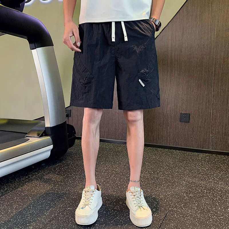 兹仕猫新款半截裤男男士裤子夏季薄款新款休闲短裤宽松透气运动 黑色
