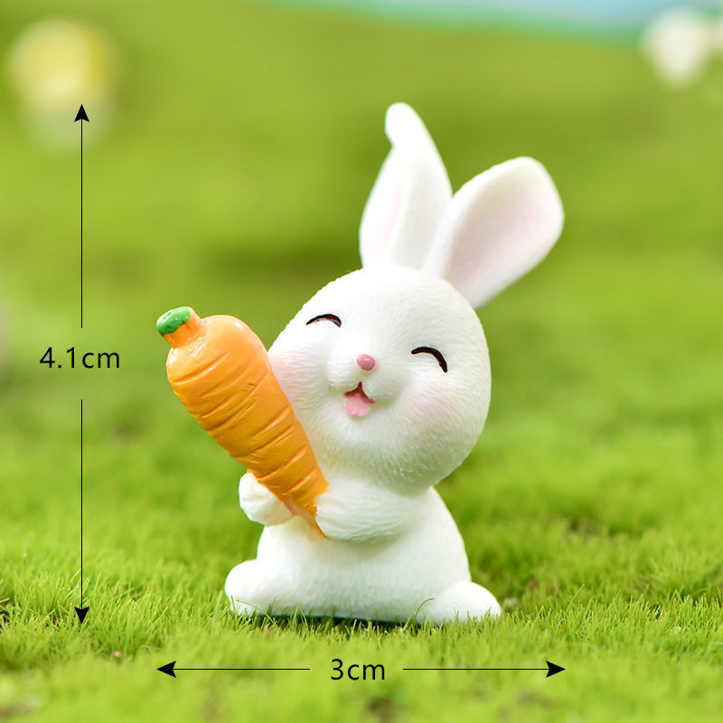 盆景小摆件可爱动物卡通兔子装饰品胡萝卜兔房子植物树脂配件 抱萝卜兔兔.