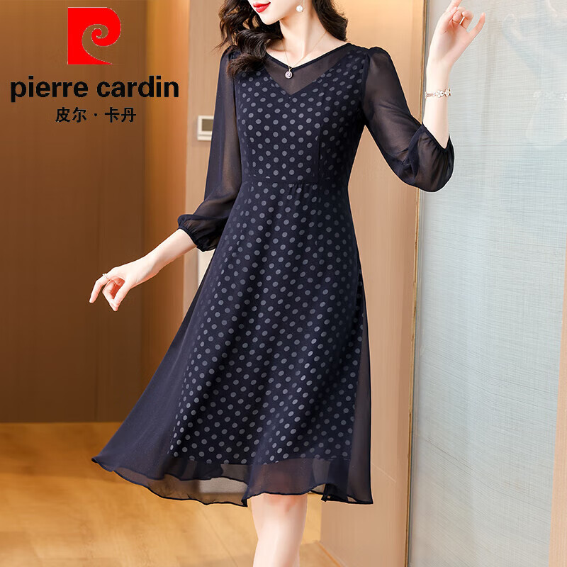 皮尔卡丹(pierre cardin)官方高端气质雪纺连衣裙女士2024年春季新款