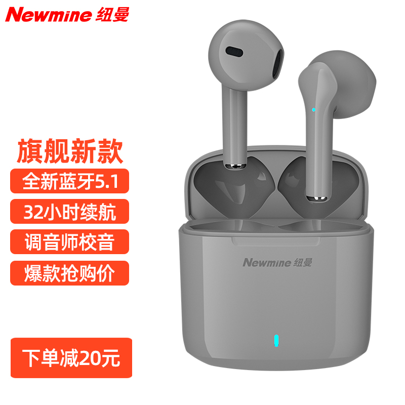 纽曼（Newmine）TWS-X5 蓝牙耳机 半入式无线耳机音乐耳机 苹果安卓小米通用 运动跑步长续航 蓝牙5.1 灰色