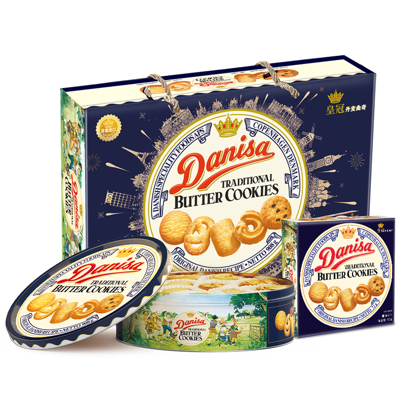 皇冠（danisa）丹麦曲奇饼干908g礼盒装 零食团购送礼 印尼进口(两款包装随机发)
