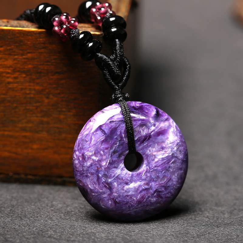 平安吊坠水晶天然彩宝紫龙晶扣毛衣链饰品项链男女款礼物