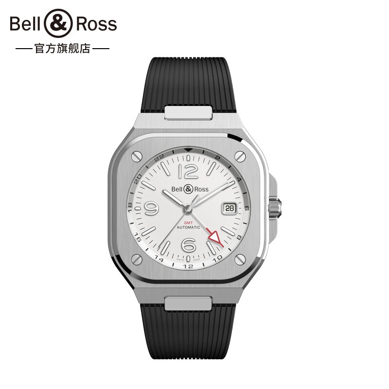 bell&ross 柏莱士瑞士机械手表gmt商务腕表透底自动机芯新品蛋白石色