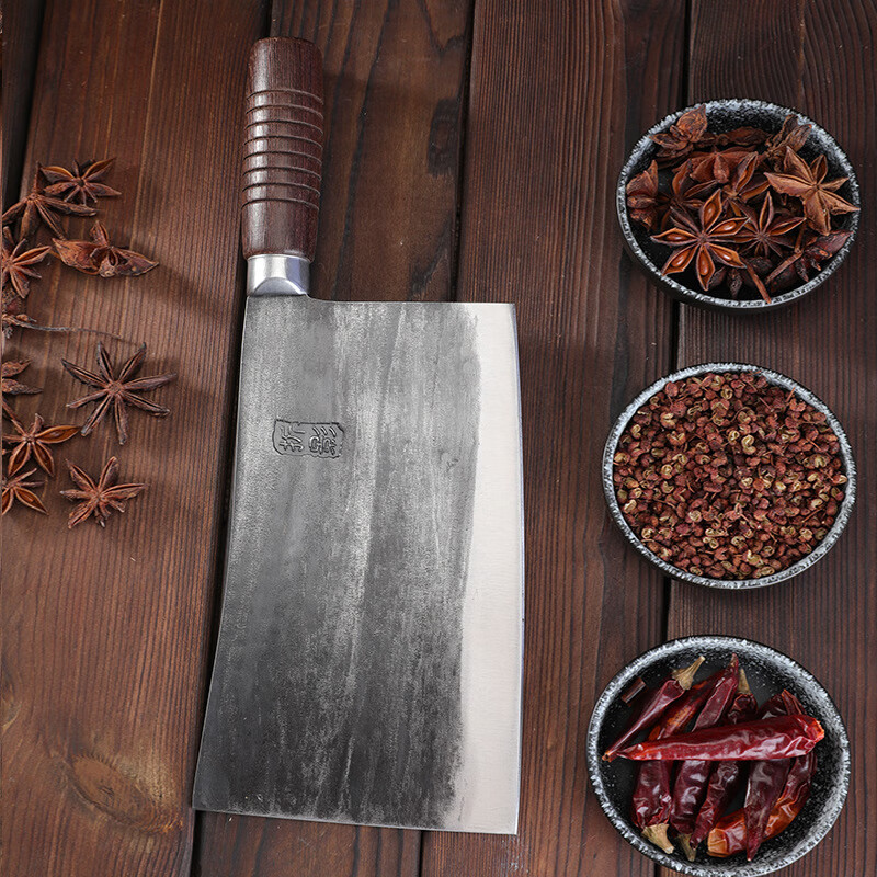 铁匠世家锻打九江弯刀1号斩切两用刀 手工锻打刀厨师专用骨切片木柄