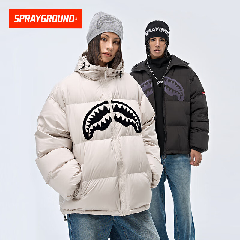 SPRAYGROUND25冬鲨鱼嘴羽绒服男女连帽90白鸭绒情侣保暖羽绒外套 白色 M