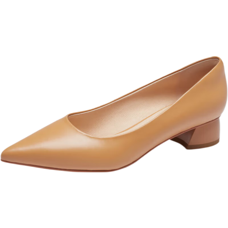 萊爾斯丹[歲月鎏金]尖頭粗跟通勤單鞋優(yōu)雅真皮純色皮鞋女中跟女單鞋35507 蕓豆白 OWR 38