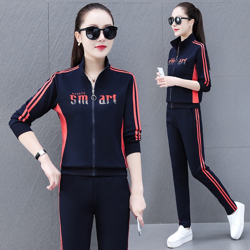 2022新款时尚立领两件套跑步休闲运动服大码女装套装洋气百搭品牌卫衣