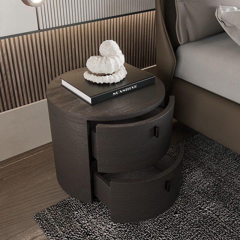 健康转角 现代轻奢床头柜简约风格双抽屉床边柜小柜子ins网红家具圆形