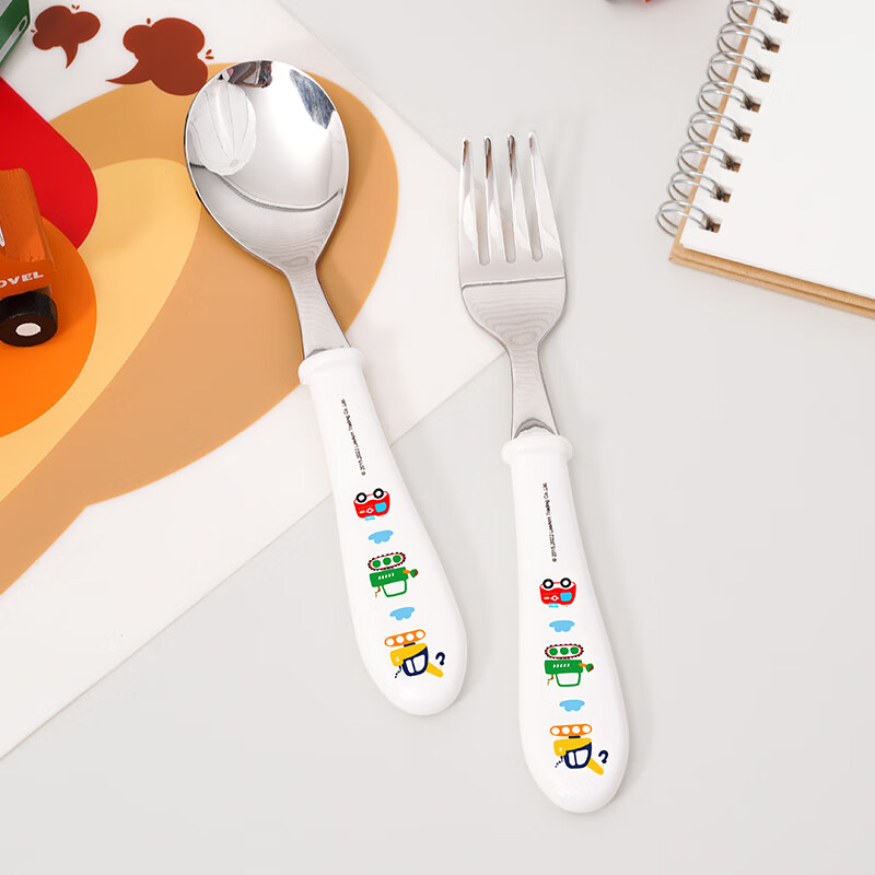 联扣儿童餐具316不锈钢筷子勺子叉子套装叉便携小学生上学宝宝餐具 【316】车A款树脂勺叉