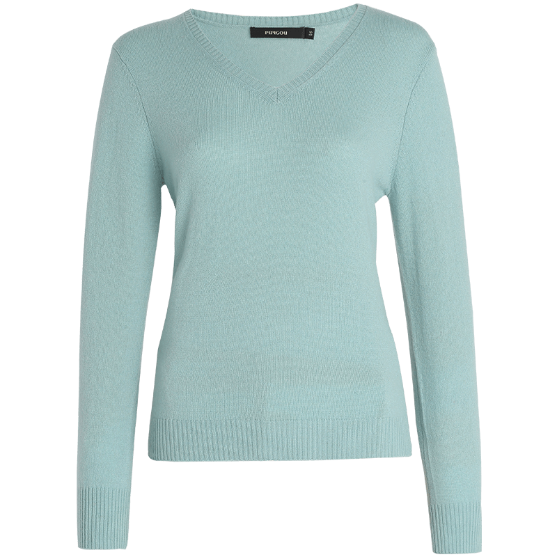 皮皮狗秋冬新款V领纯色针织基础内搭套头打底衫毛衣长袖纯山羊绒衫女士 673豆沙绿 XL /110