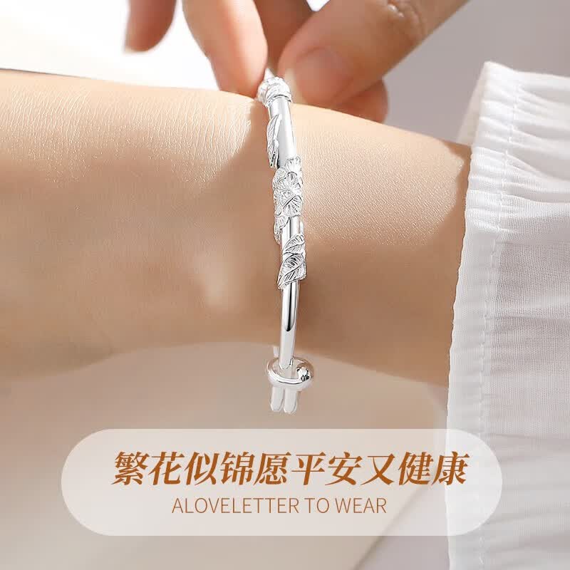 老凤祥蝶恋花足银999手镯女实心镯子七夕情人节生日礼物送女友老婆 蝶恋花足银手镯【30g】