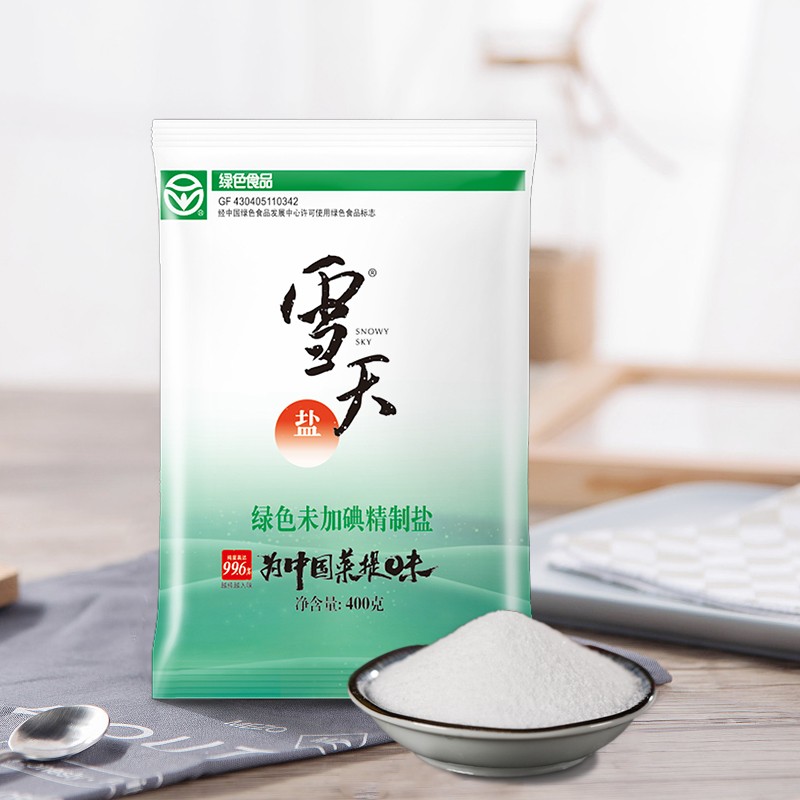 雪天（xuetian） 雪天绿色未加碘400g*5包装食盐深井盐家用精制细盐食用盐家庭盐 400g绿色未加碘*5