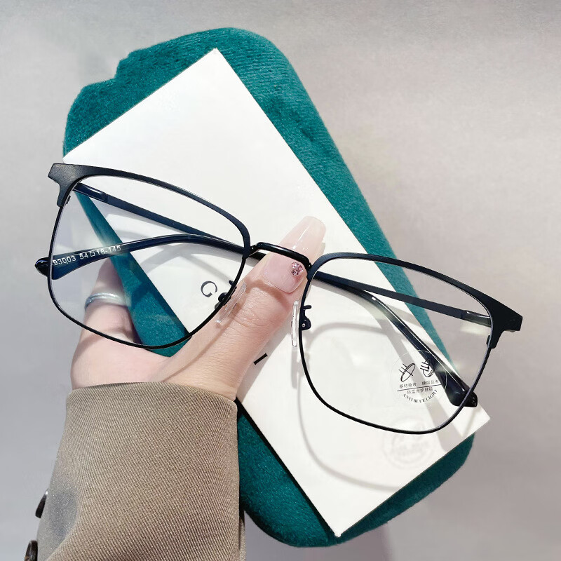 jesmoor复古金属男士商务眉毛弹簧腿眼镜框金属眼镜可配近视 全黑色框