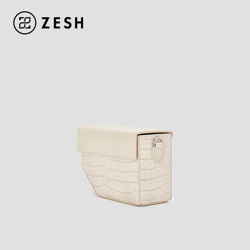 ZESH/泽尚 缺角CUBELET单肩包女士包包秋季斜挎女包通勤圣诞礼物 米白