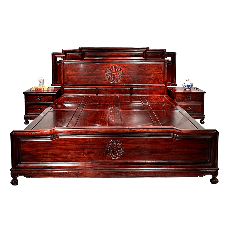 木中央 紅木家具 印尼黑酸枝 學(xué)名:闊葉黃檀床1.8米雙人床 臥室實(shí)木婚床和美新中式大床 1.8米床+2個(gè)床頭柜