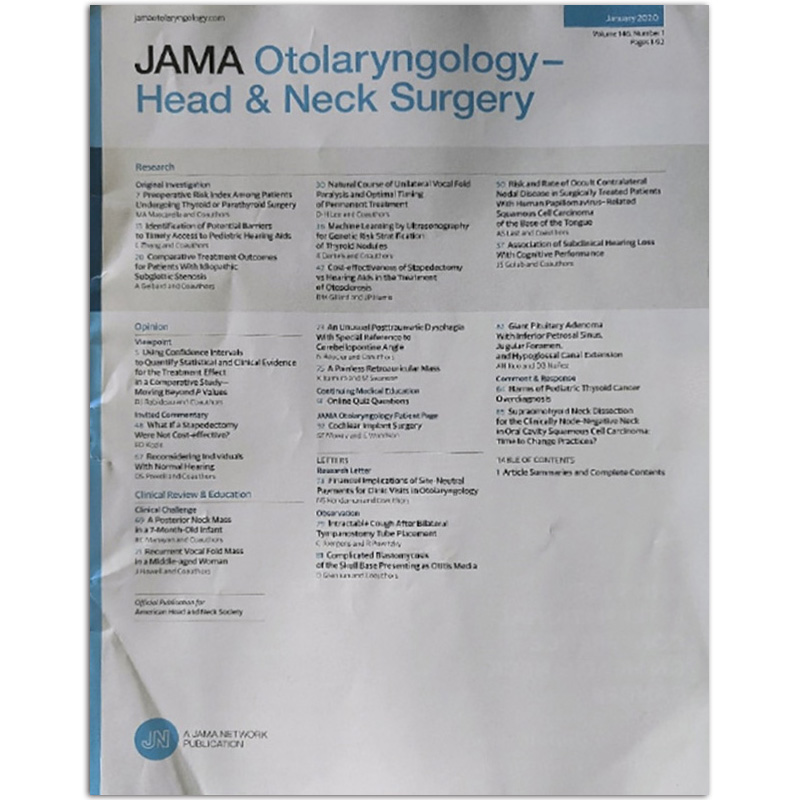 【单期可选】JAMA Otolaryngology: Head&Neck Surgery 美国医学会 2020年1月刊