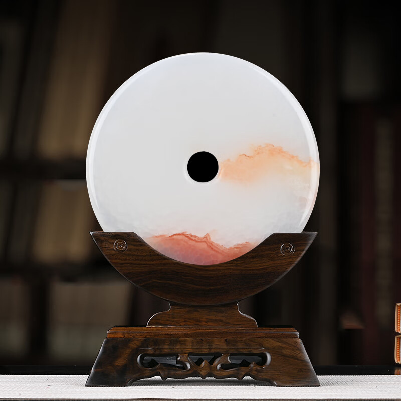 聪蝶红花冰玉石平安扣摆件客厅玄关意境山水画办公室装饰礼品 hh30