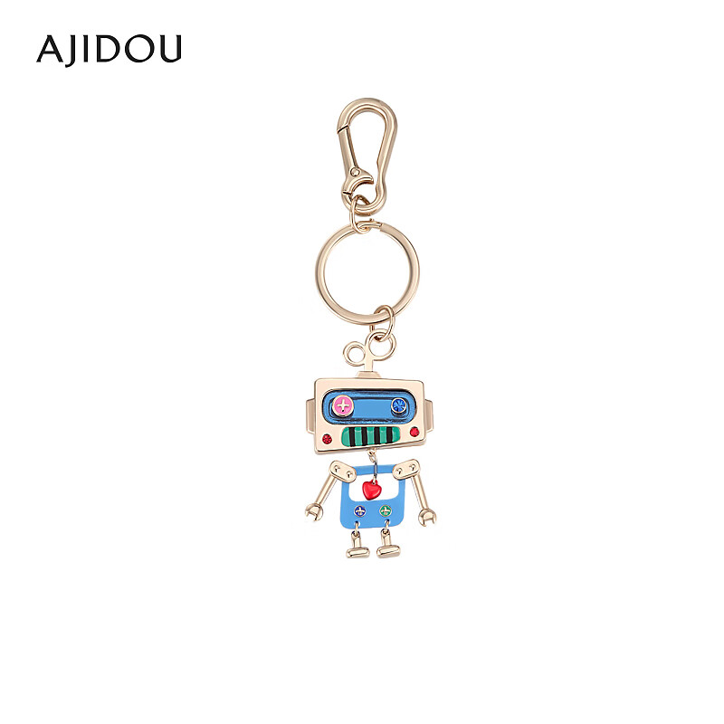 AJIDOU阿吉豆心跳机器人系列可爱机器人挂件 浅金色+蓝色 整高13.3cm饰物高6.4cm宽3.4