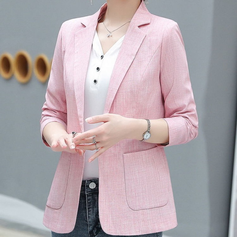 格子小西装外套女短款2021新款韩版修身小个子女士小西服上衣女 108粉色 3XL 建议125-135斤