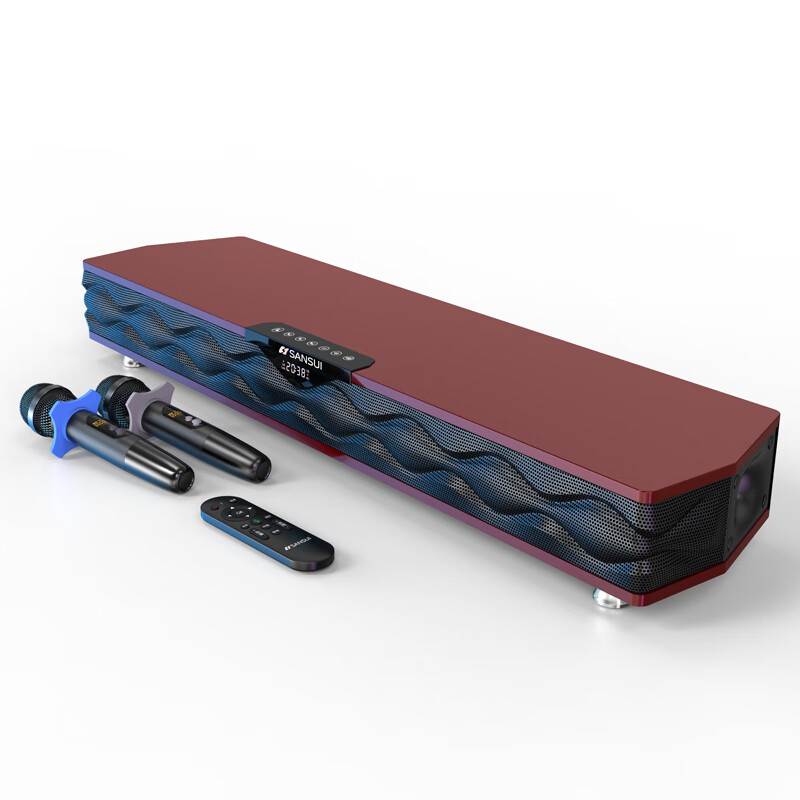 山水(SANSUI)家庭ktv音响套装家用卡拉ok一体机客厅电视桌面专业唱歌k歌音响大功率高音质无线蓝牙音箱低音炮 深红色 智能一体式3D环绕KTV音响