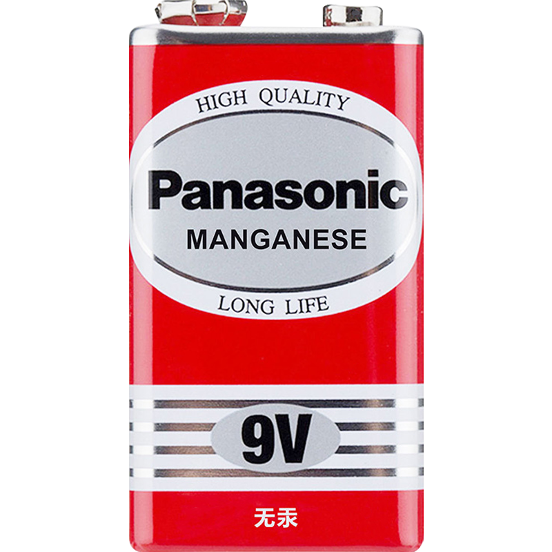 松下（Panasonic）9V碳性方形干電池6F22用于萬(wàn)用表/吉他調音器/煙霧報警器/玩具遙控車(chē)等 1節 *1