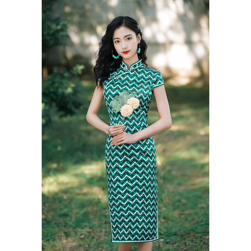 真丝旗袍中长款时尚桑蚕丝旗袍2022新款中国风女装真丝旗袍中长款礼服