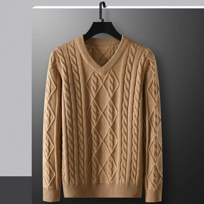 芒喆鸡心领毛线衫男士粗线手工编织v领毛衣秋冬季新款次v领男士加厚保