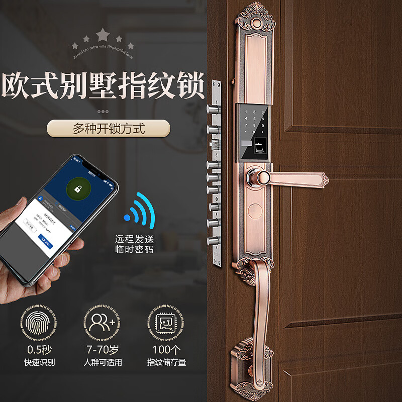 灏吉臻别墅大门指纹锁欧式双开门密码锁家用防盗门电子锁铜门智能锁