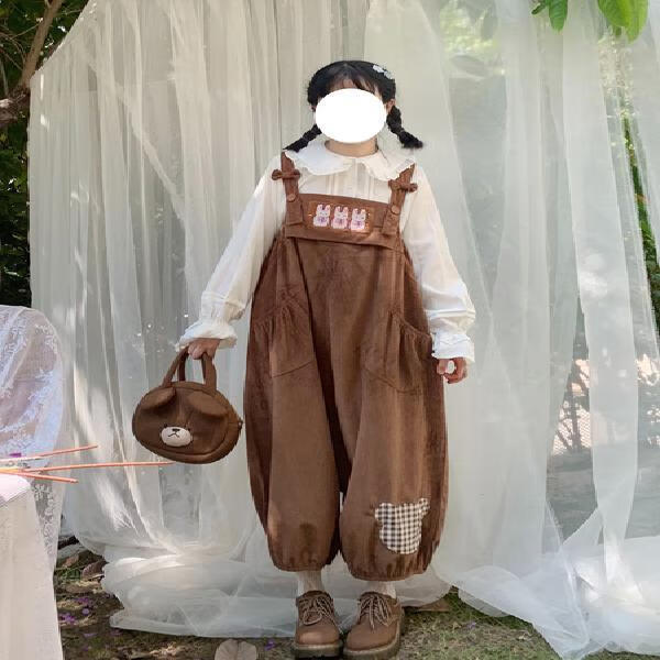 xwdkq胖妹妹大码200斤背带裤可爱夏萝卜花苞裤宽松胖mm300斤小熊格子