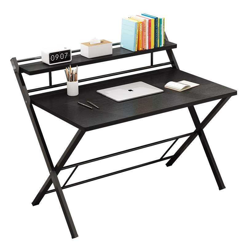 幻狐电脑桌双层书桌家用卧室多功能折叠桌学习写字桌学生宿舍桌笔记本简易小桌子 【免安装】暖白色100CM