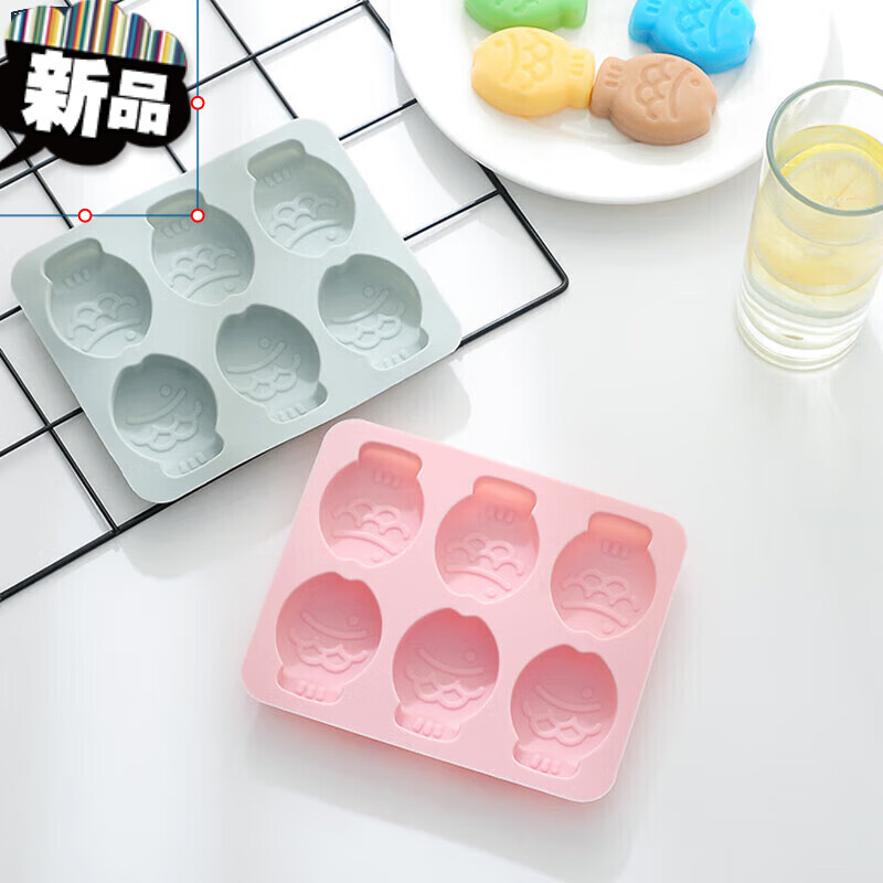 囤柒发糕模具硅胶6连呆萌鱼卡通蛋糕模宝宝辅食蒸糕米糕发糕果冻布丁