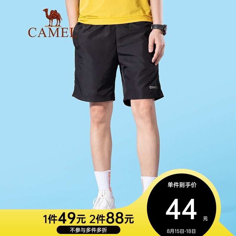 骆驼（CAMEL）男装 2021夏季新款短裤男运动休闲宽松轻薄透气速干五分裤短裤潮 黑色 XL