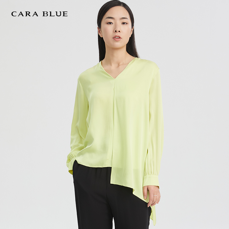 carablue喀啦    女装时尚气质v领不对称衬衫女上衣kb193mwb0252 黄色
