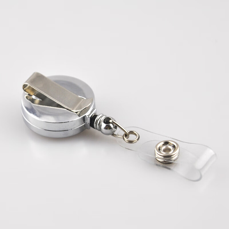文具金屬工作證易拉扣背夾款鋼絲伸縮扣胸卡掛繩門禁I 銀色背夾款