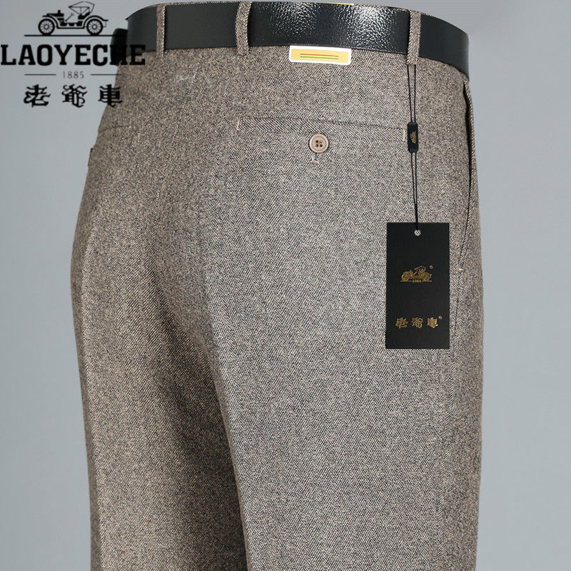 老爷车(laoyeche)香港老爷车秋冬季新款厚款超垂羊毛绒男士西裤直筒