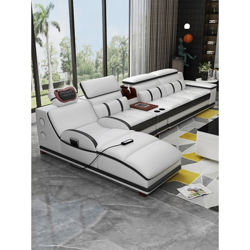 博拉帝（BOLADI）沙发现代简约小户型客厅多功能按摩轻奢意式头层牛皮 脚踏 【升级款】 组合