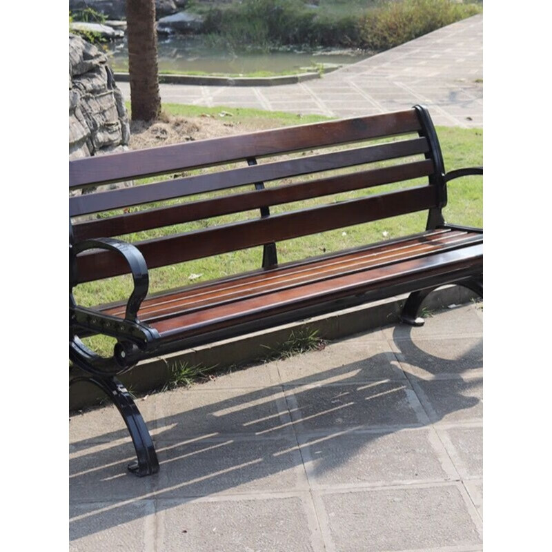墨申铁椅子公园子户外长防腐木休闲庭院靠背室外长条凳露天铁艺合金