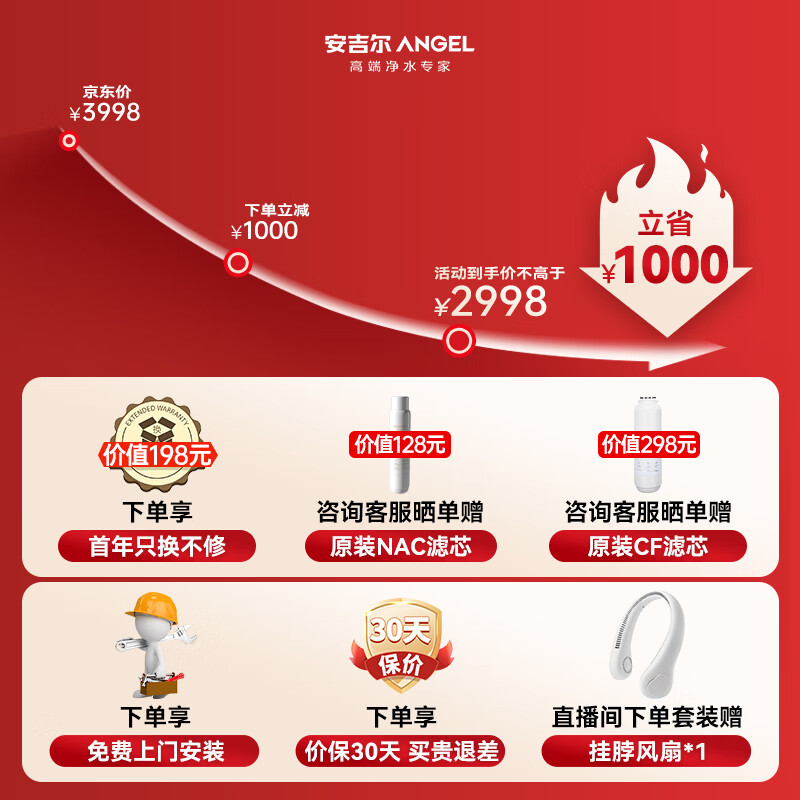 安吉尔【肖战代言】净水器1600G大流速体验智能5年RO反渗透厨下式厨房过滤器直饮机4.24L/分E-Tech4200