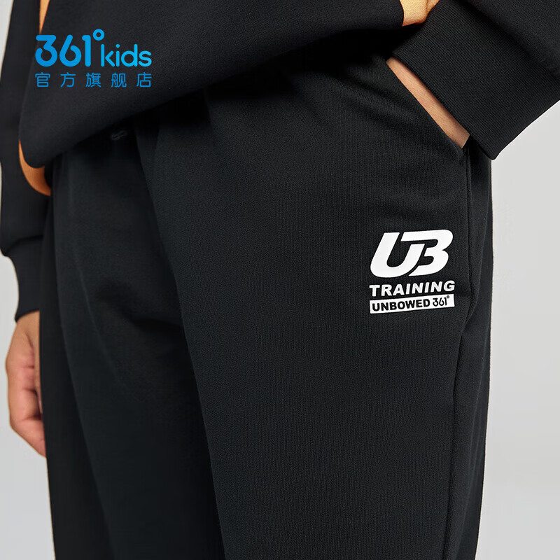 361°儿童夏季薄款长裤男童卫裤运动长裤女童秋冬保暖中大童休闲长裤 经典黑1501-男童【不加绒】 170