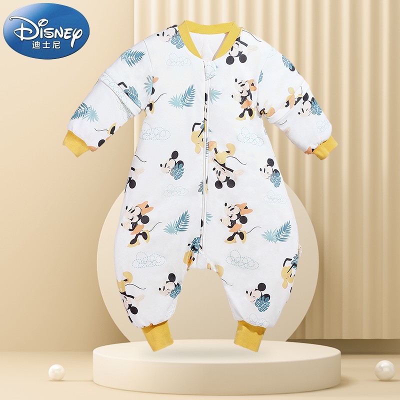 迪士尼宝宝（Disney Baby） 婴儿睡袋秋冬加厚保暖防踢被全棉可脱袖儿童针织分腿睡袋 元气森林80cm