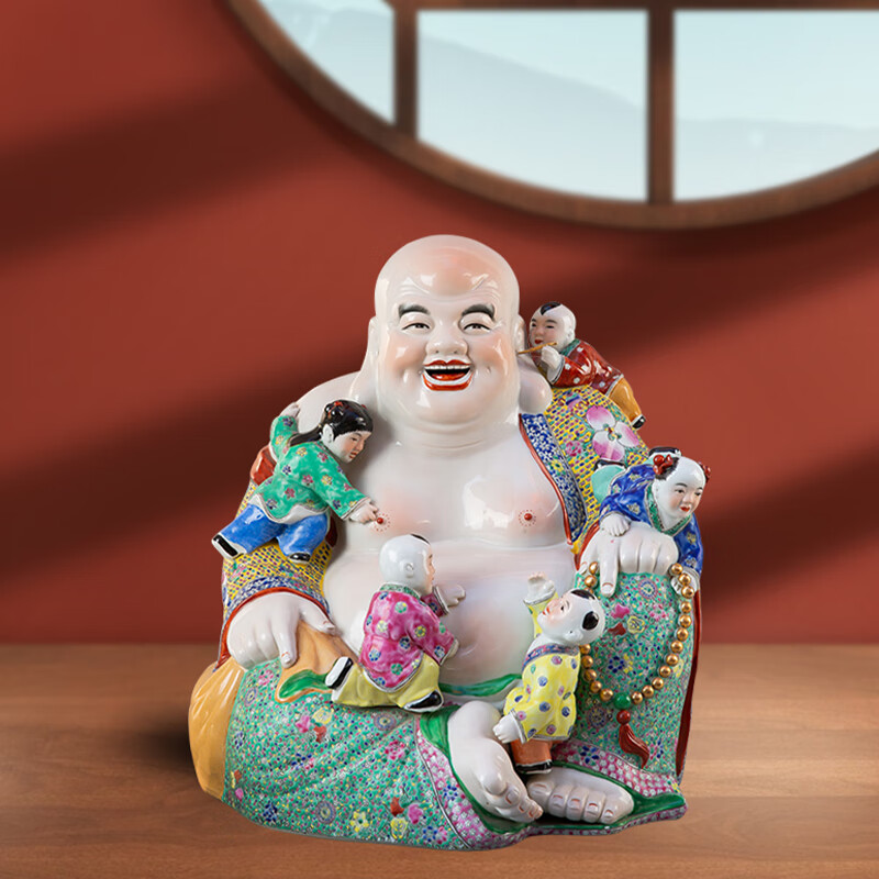 戈晨景德镇陶瓷器粉彩手工制作摆件五子登科佛弥勒佛送子罗汉客厅雕塑