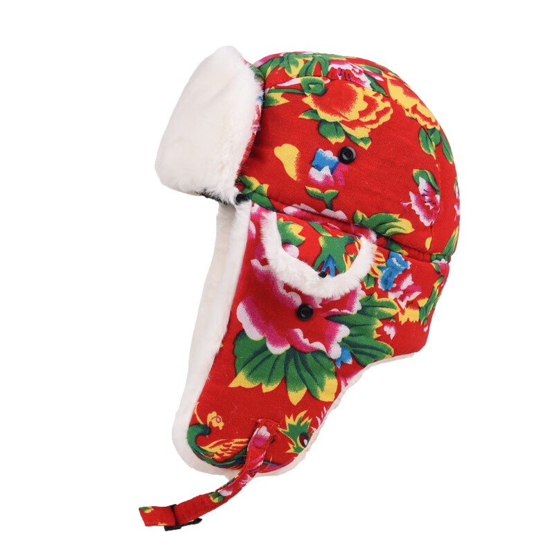 大花布雷锋帽复古雷锋帽女冬季东北大花布保暖护耳棉帽子男潮大红儿童