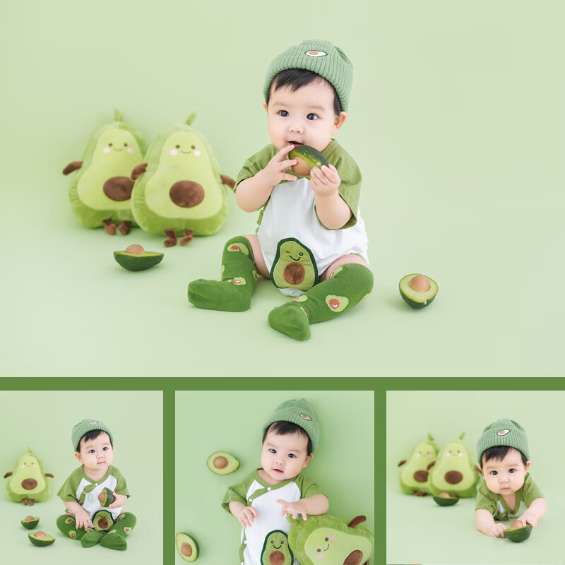 百天照牛油果造型影楼半岁拍照 衣服 帽子 袜子 百天-半岁[放大样片]