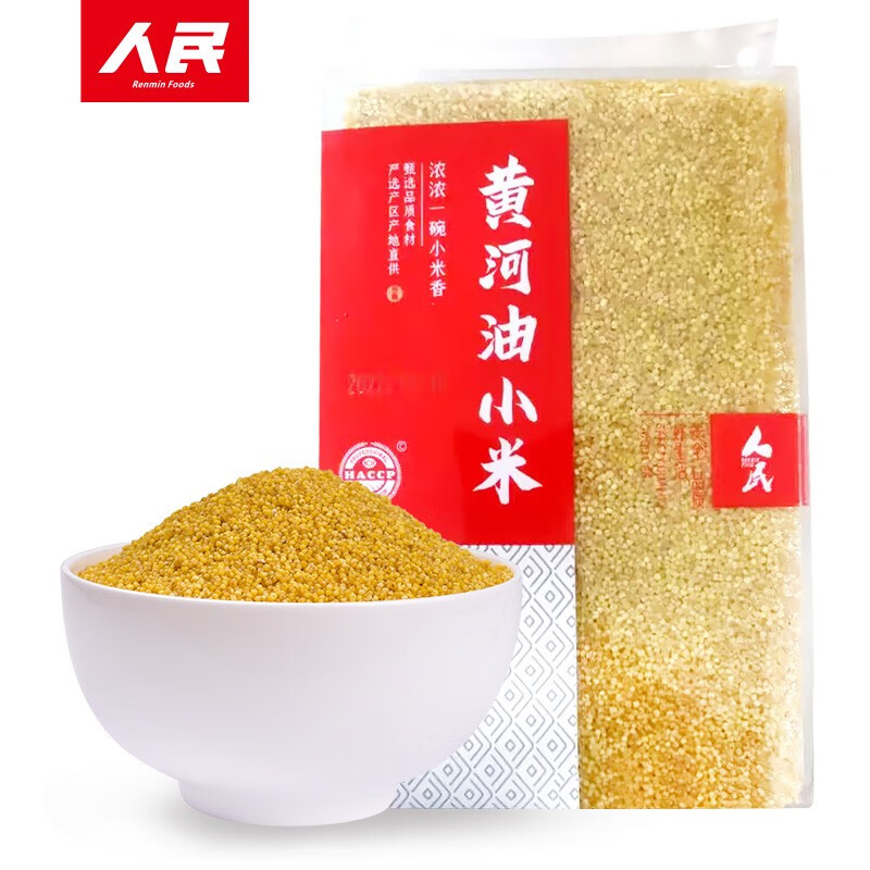 人民食品 黄河油小米新米黄小米粗粮杂粮油皮月子米油小米1000g