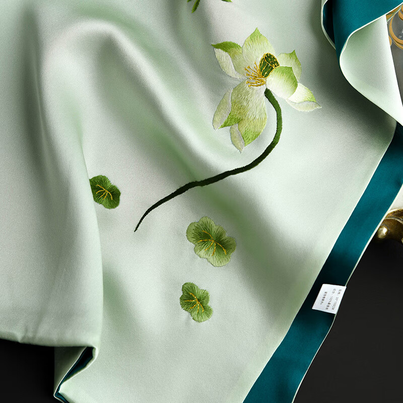 杭丝府苏绣真丝桑蚕丝丝巾围巾气质披肩外搭送长辈妈妈生日礼物高档净莲