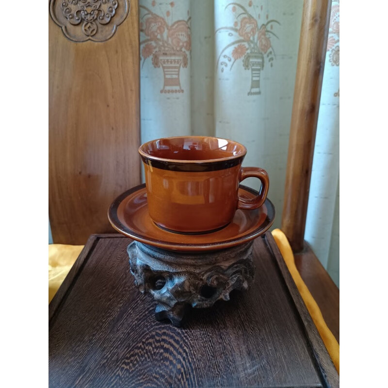 尚佳帮长沙窑茶具70 80年代湖南铜官窑 咖啡杯套装茶杯黄酱釉陶瓷碟子