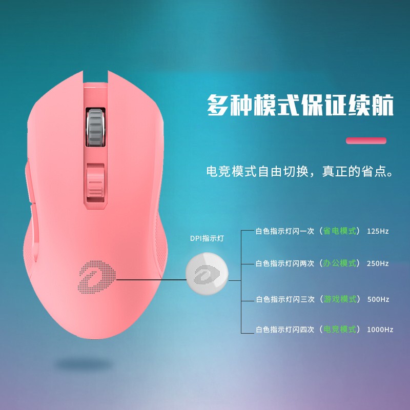 达尔优(dareu) 牧马人潮流版 EM905PRO 鼠标 无线鼠标 有线鼠标 双模游戏鼠标 充电鼠标 可编程按键 粉色