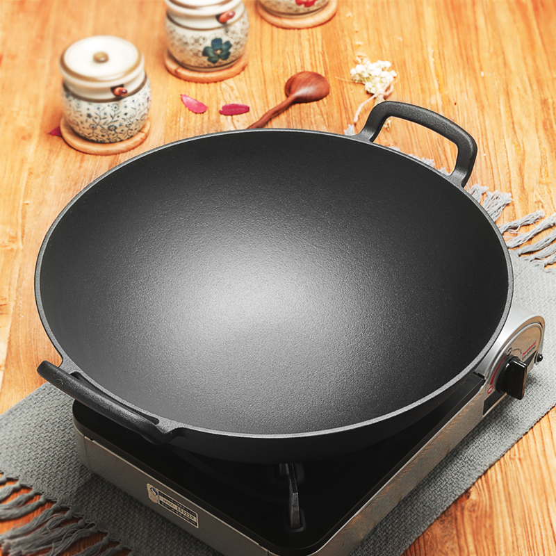 【焕新季】饭店双耳炒菜锅 铸铁锅双耳炒锅36cm生铁锅加厚无涂层不粘